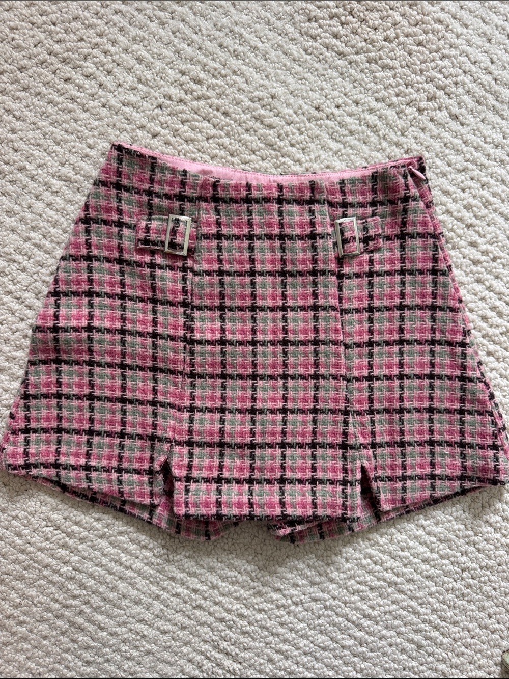 Pink Plaid Tweed girls skort - size 7 (runs a tad bit small)